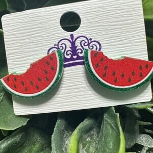Red Watermelon Acrylic Stud Earrings
